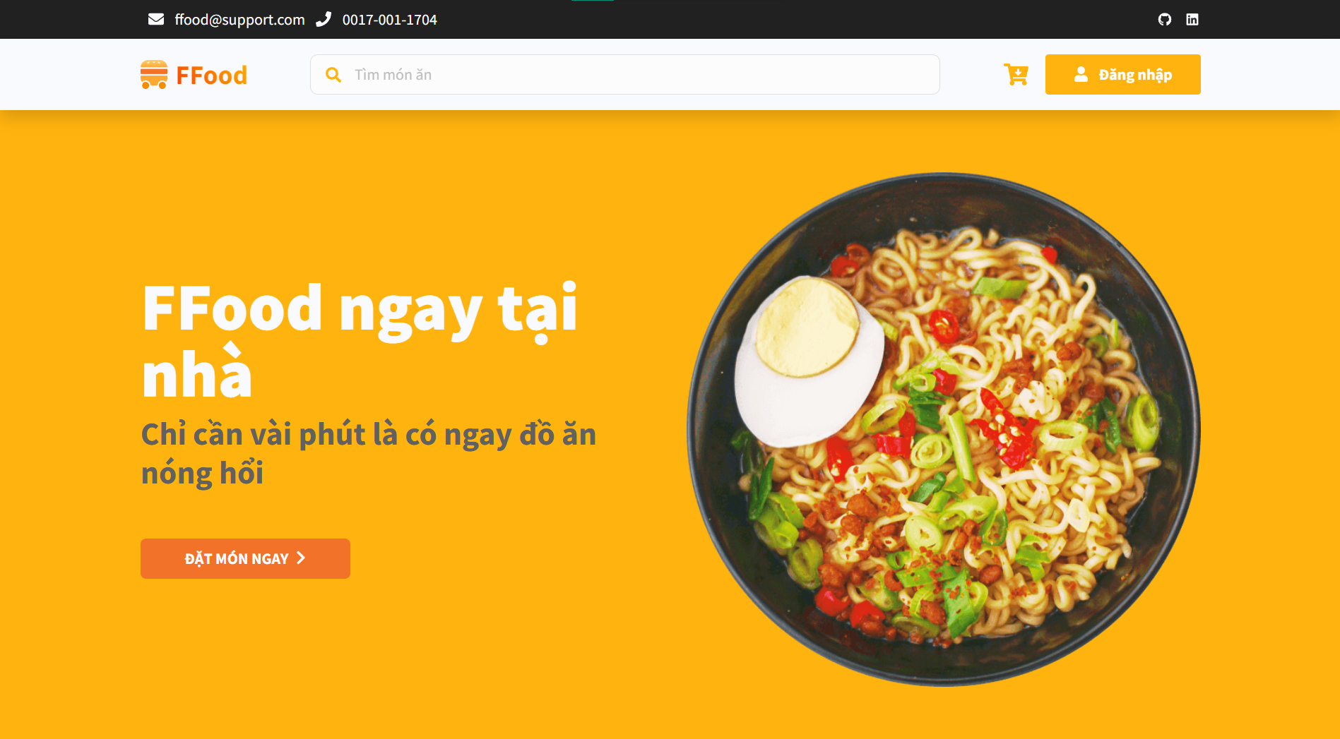 The hero section of FFood home page, with the title and tagline on the left and the image on the right